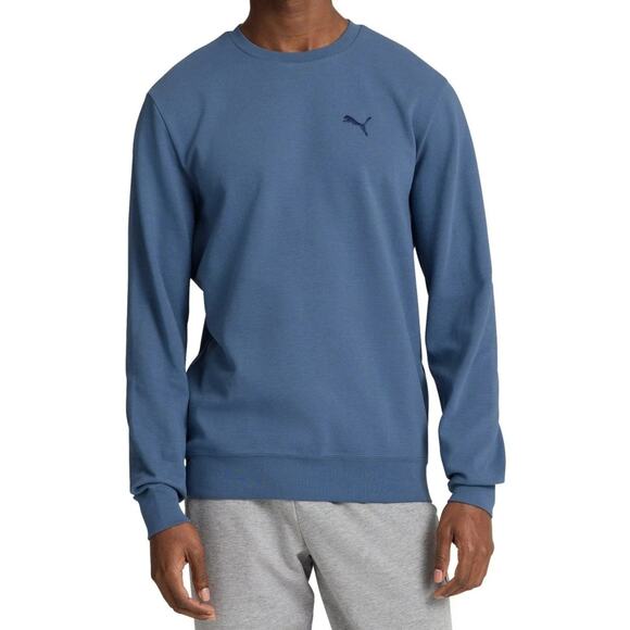 PUMA Mens Sweatshirt Crew Neck Regular Fit Textured Fabric Blue XL Embroidered - Picture 1 of 13